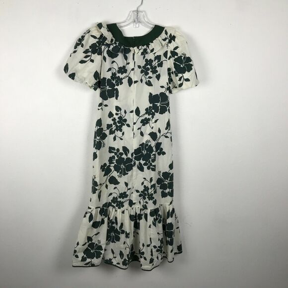 Vintage 1980s Dress Size S Green White Floral Lolenani Hawaiian Cotton - Picture 8 of 8